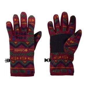 Columbia Burgundy Fleece Gloves with Multicolor Geometric Print XL